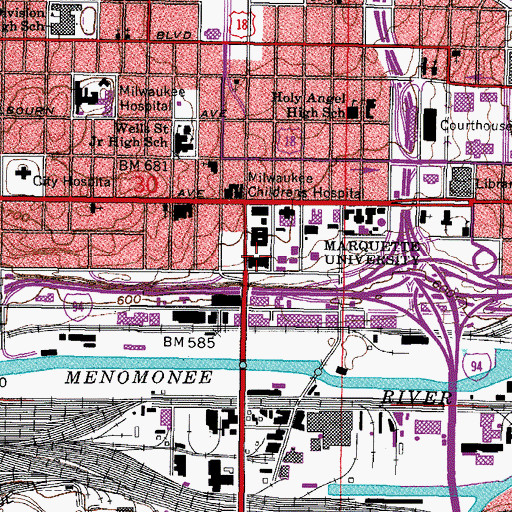 Topographic Map of Clark Hall, WI