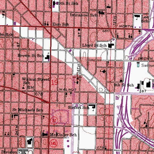 Topographic Map of Cross Lutheran Church, WI