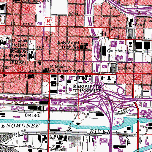Topographic Map of Cudahy Hall, WI