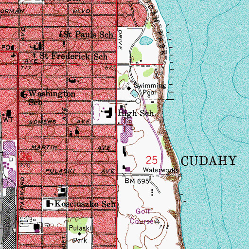 Topographic Map of Cudahy High School, WI
