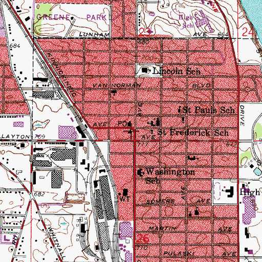 Topographic Map of Cudahy Memorial Library, WI