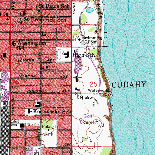 Topographic Map of Cudahy Municipal Building, WI