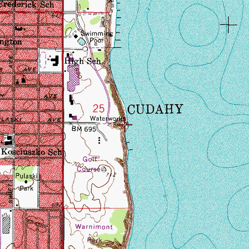 Topographic Map of Cudahy Water Works, WI