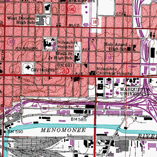 Topographic Map of Deaconess Hospital, WI