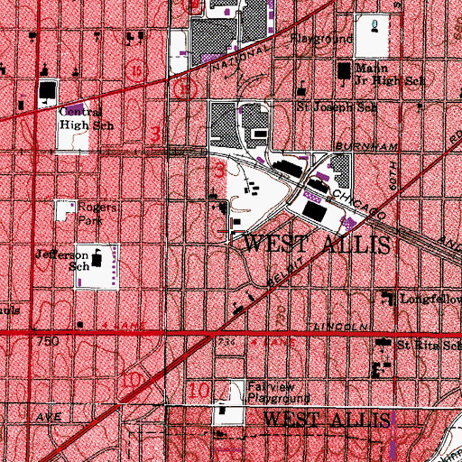 Topographic Map of East Branch West Allis Public Library, WI