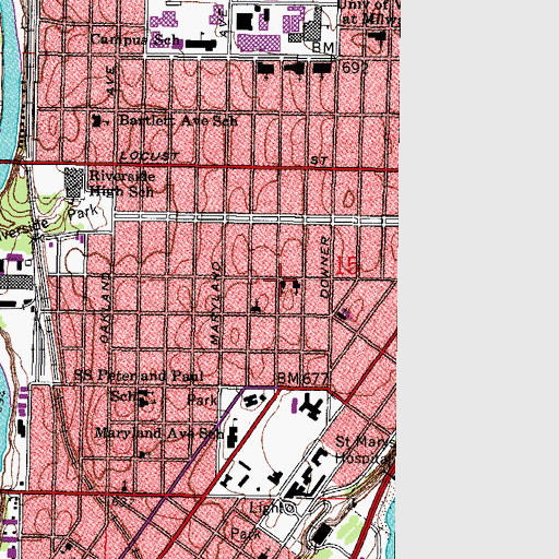 Topographic Map of East Side Baptist Church, WI