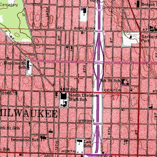 Topographic Map of Eighth Street Church of God in Christ, WI