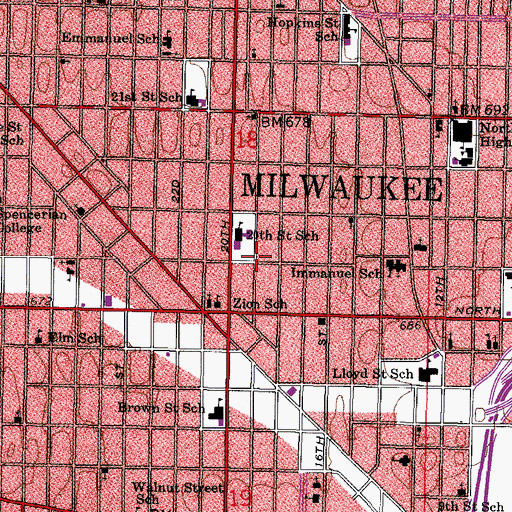 Topographic Map of Emanuel Church of God in Christ, WI