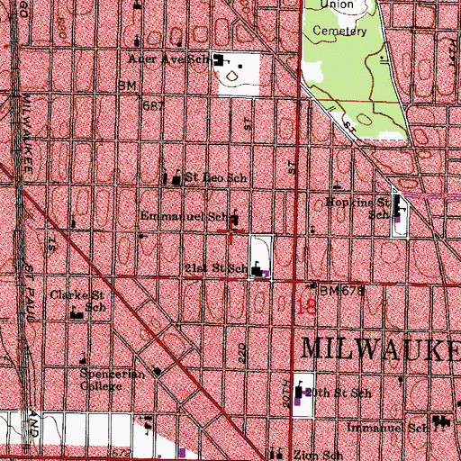 Topographic Map of Emmaus Evangelical Lutheran Church, WI