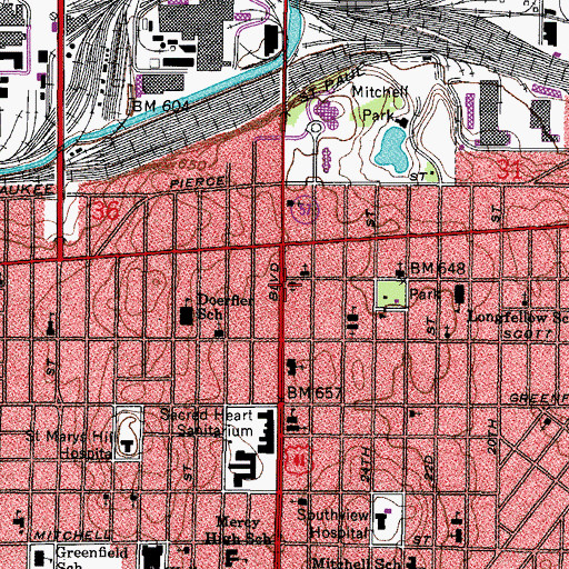 Topographic Map of Faith Lutheran Church, WI