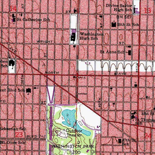 Topographic Map of Finney Neighborhood Library, WI