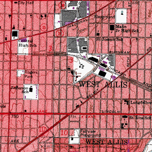 Topographic Map of West Allis Fire Department Station 2, WI
