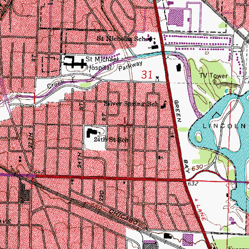 Topographic Map of Fire Station Number 25, WI