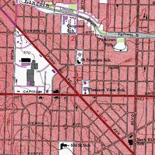 Topographic Map of First Pilgrim Holiness Church, WI