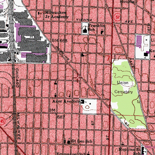 Topographic Map of First Psychic Science Church, WI