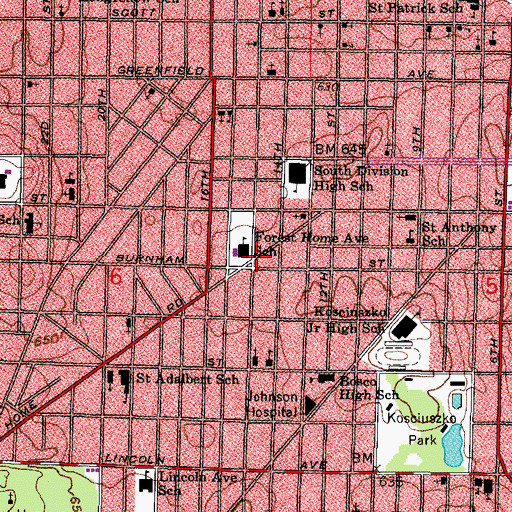 Topographic Map of Forest Home Neighborhood Library, WI
