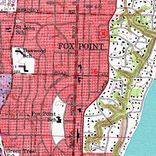 Topographic Map of Fox Point Evangelical Lutheran Church, WI
