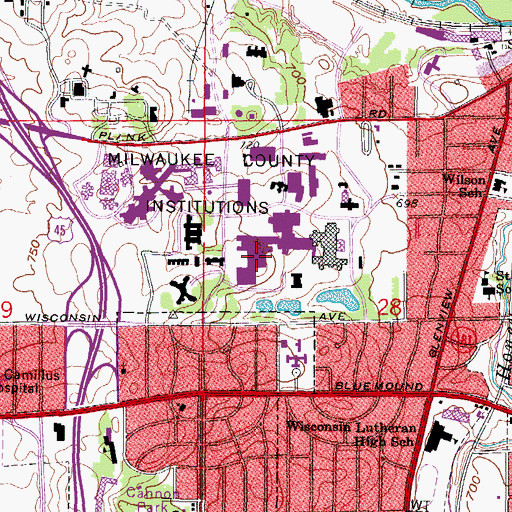 Topographic Map of Froedtert Hospital, WI