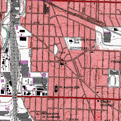 Topographic Map of Garden Homes Evangelical Lutheran Church, WI