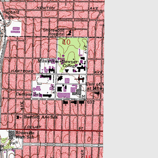 Topographic Map of Garland Hall, WI