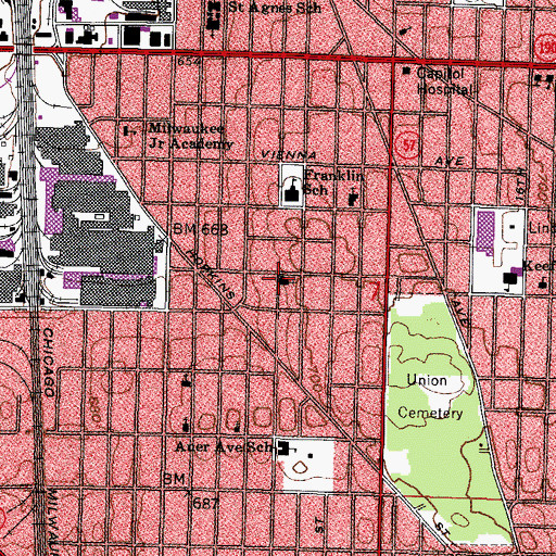 Topographic Map of Grace Evangelical Church, WI