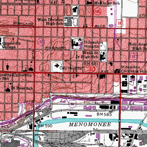 Topographic Map of Grand Avenue Congregational Church, WI