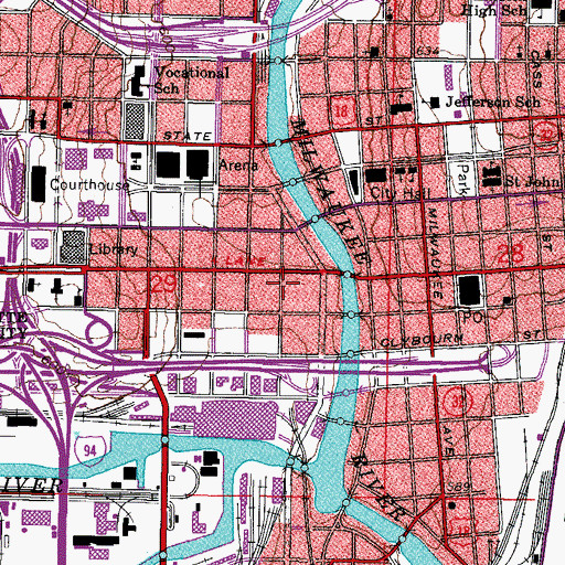 Topographic Map of Grand Avenue Mall Shopping Center, WI