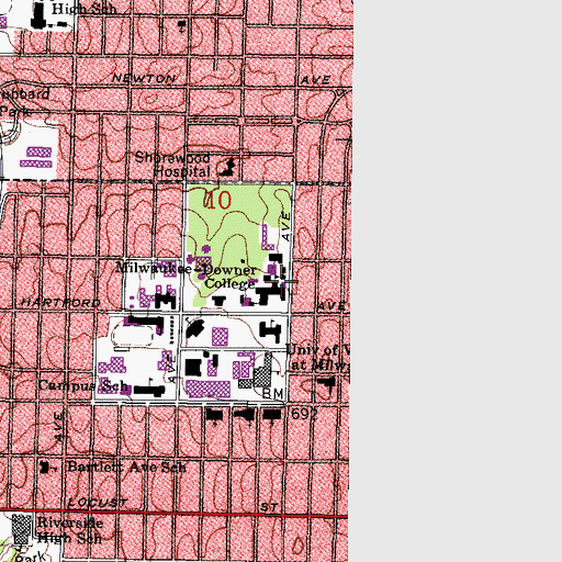 Topographic Map of Green Hall, WI