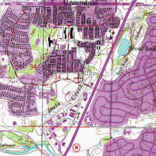 Topographic Map of Greendale Community Church, WI