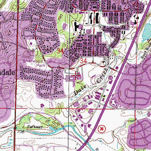 Topographic Map of Greendale High School, WI