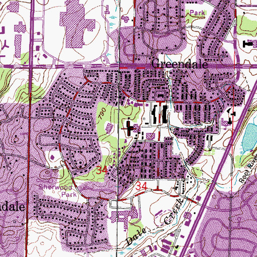 Topographic Map of Greendale Middle School, WI