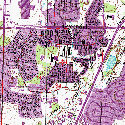 Topographic Map of Greendale Post Office, WI