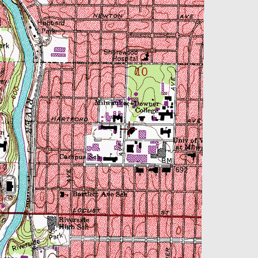 Topographic Map of Hartford University School, WI