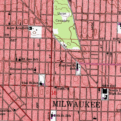 Topographic Map of Hephatha Evangelical Lutheran Church, WI