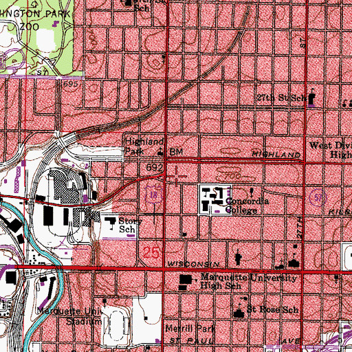 Topographic Map of Highland Heights Convalescent Center, WI
