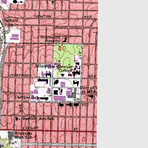 Topographic Map of Holton Hall, WI