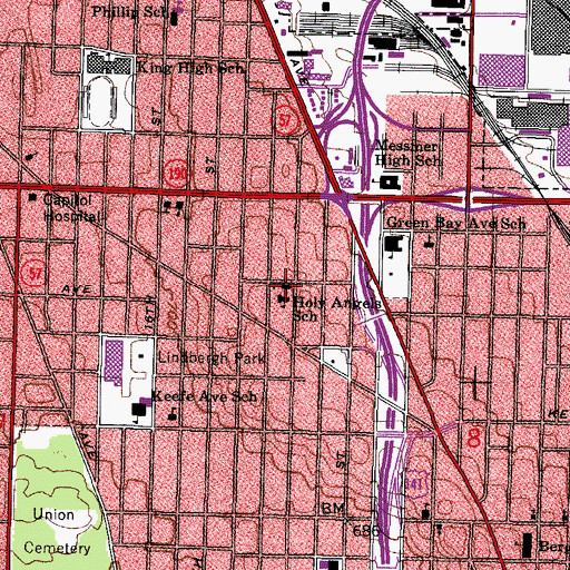 Topographic Map of Holy Angels Roman Catholic Church, WI