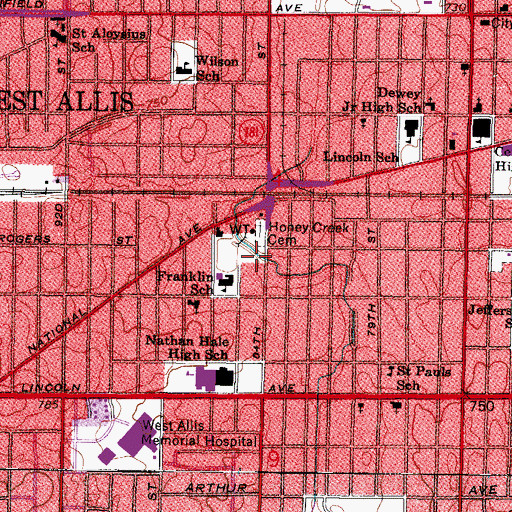 Topographic Map of Honey Creek Park, WI
