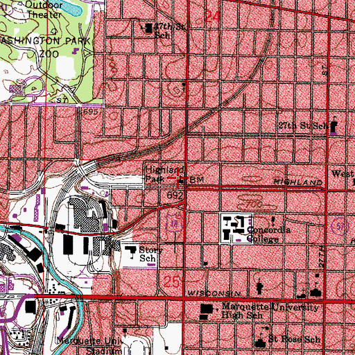 Topographic Map of Hope Lutheran Church, WI