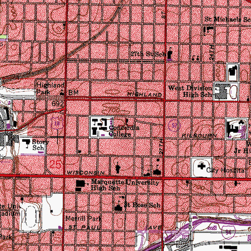 Topographic Map of Huston Hall, WI