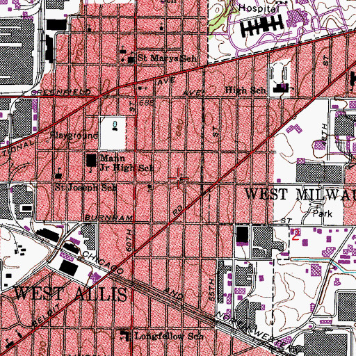 Topographic Map of Nain Evangelical Lutheran Church, WI