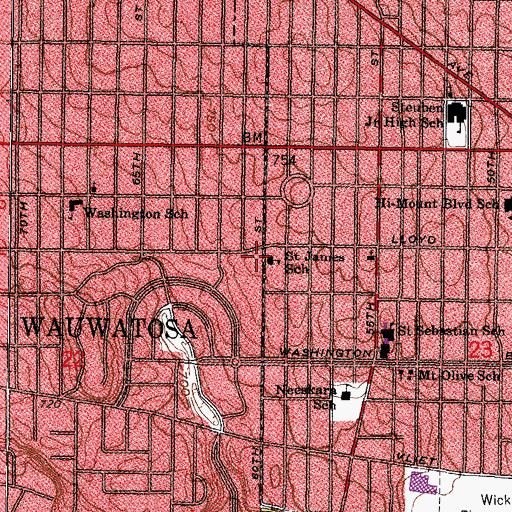 Topographic Map of Nazareth Hall, WI