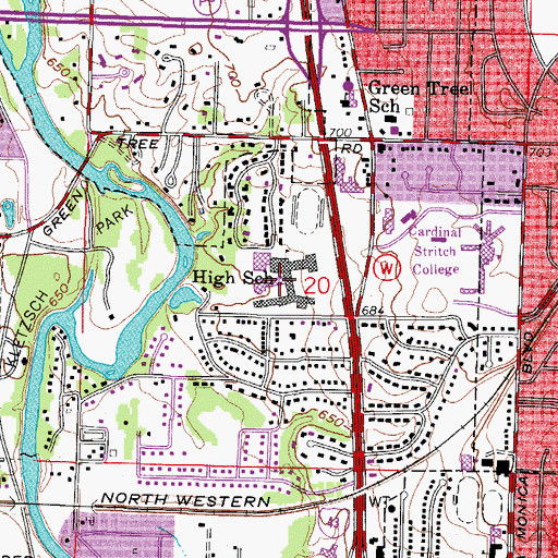 Topographic Map of Nicolet High School, WI