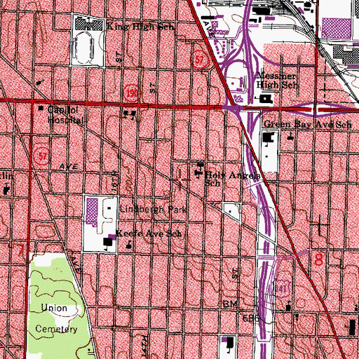 Topographic Map of North Shore Congregation Kingdom Hall of Jehovahs Witnesses, WI