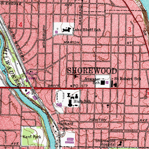 Topographic Map of North Shore Presbyterian Church, WI