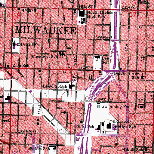Topographic Map of Northside Branch YMCA, WI