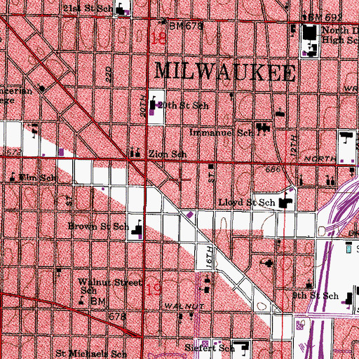Topographic Map of Northside Church of Christ, WI