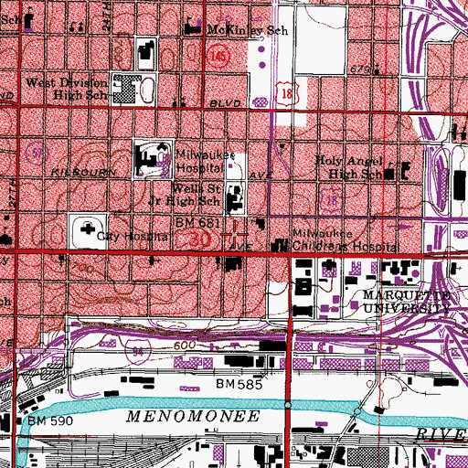Topographic Map of O'Donnell Residence Hall, WI