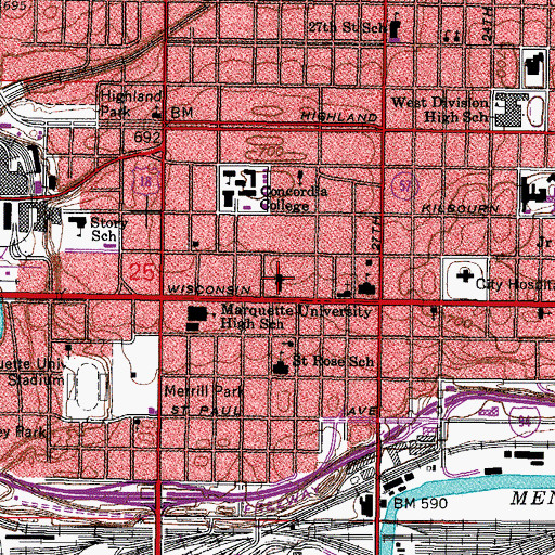 Topographic Map of Our Saviors Lutheran Church, WI