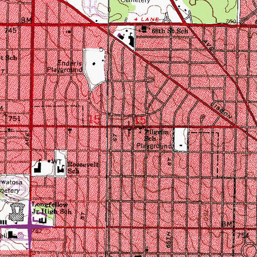 Topographic Map of Pilgrim Evangelical Lutheran Church, WI